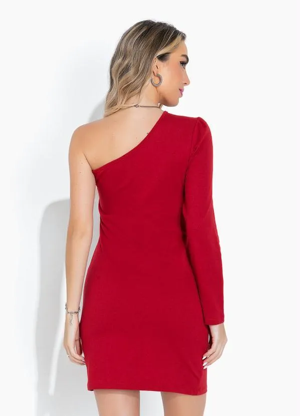 Moda Pop - Vestido Vermelho Justo com Decote Assímetrico 2