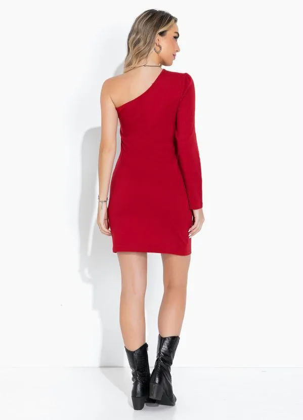 Moda Pop - Vestido Vermelho Justo com Decote Assímetrico 4