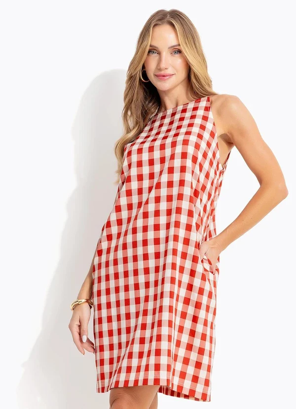 Quintess - Vestido Vichy Vermelho em Tecido de Poliéster 6