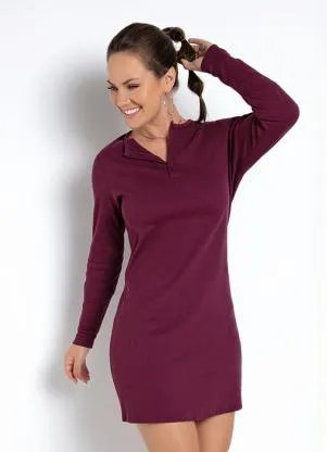 Basicamente - Vestido Vinho com Mangas Longas Plus Size - BASICAMENTE