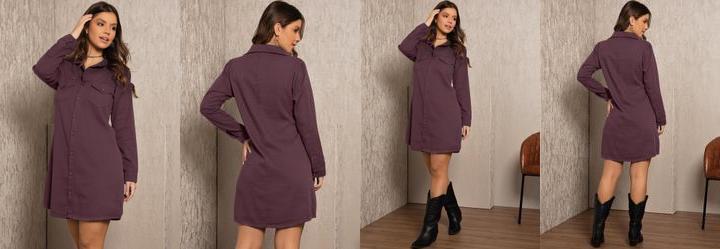 Vestido Vinho em Sarja