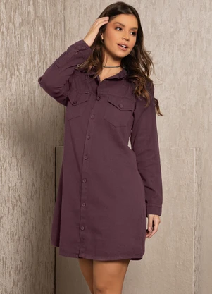 Quintess - Vestido Vinho em Sarja - QUINTESS