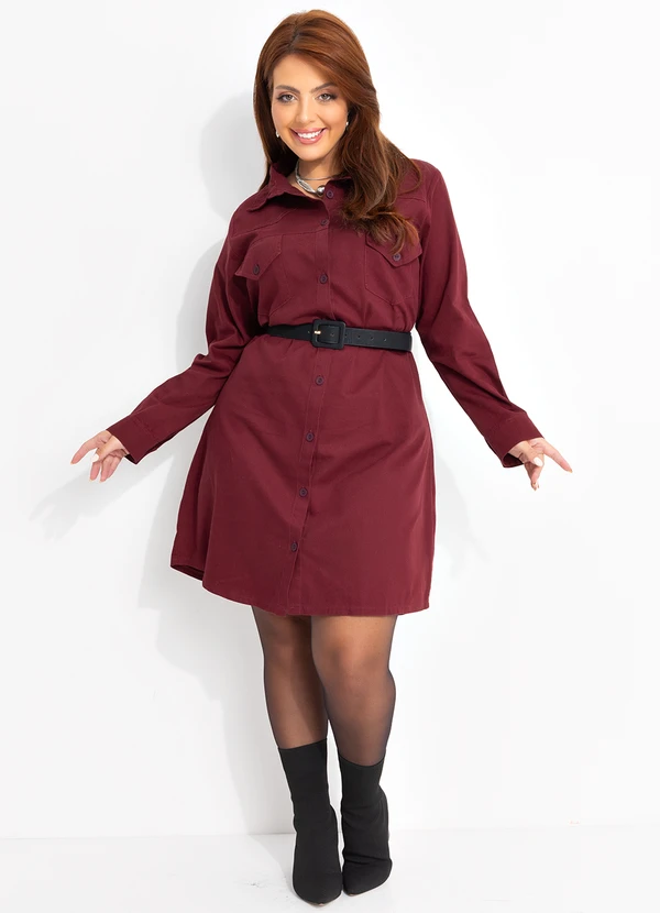 Quintess - Vestido Vinho em Sarja 8