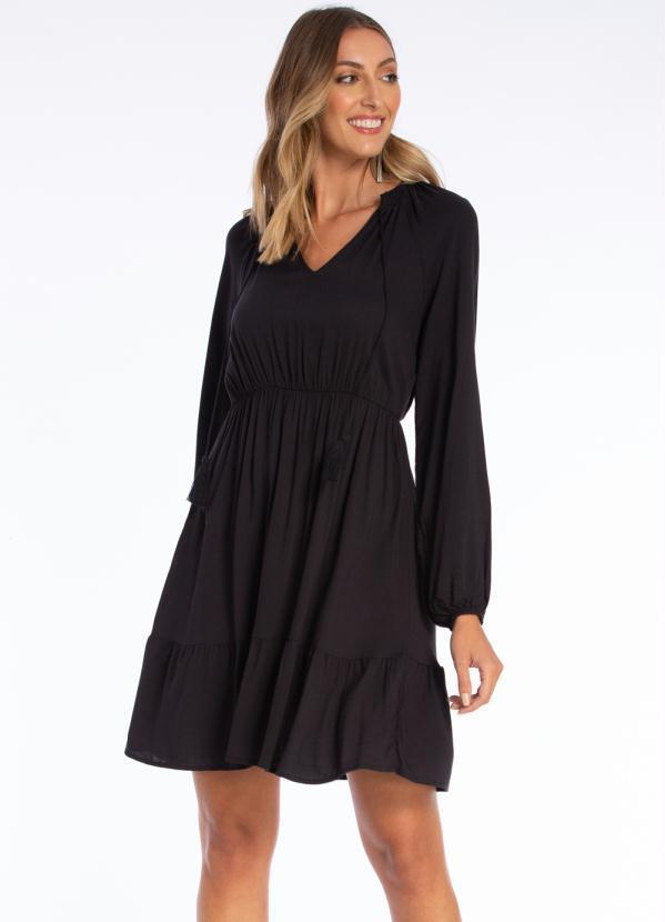 Doce Trama - Vestido Viscose com Elastano Preto