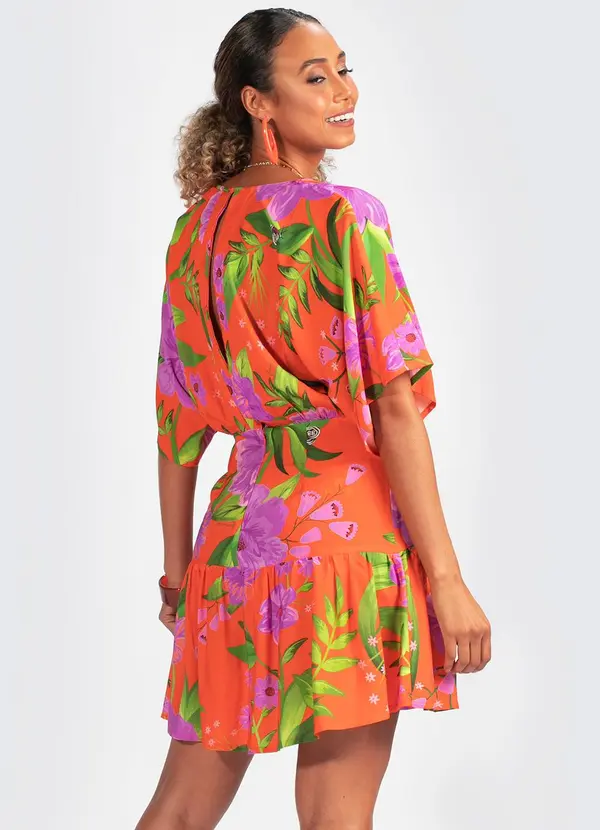 Farm - Vestido Viscose Floral Bem Me Quer Laranja 2