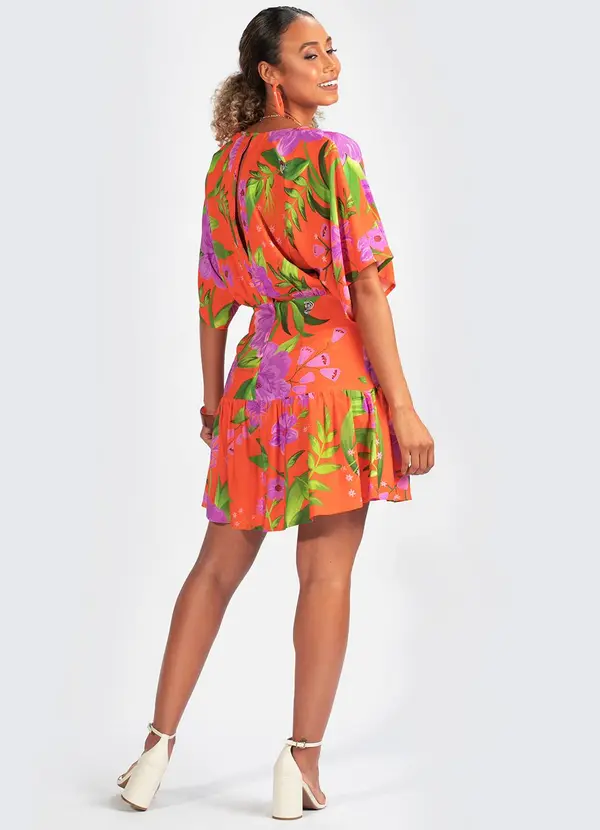 Farm - Vestido Viscose Floral Bem Me Quer Laranja 4