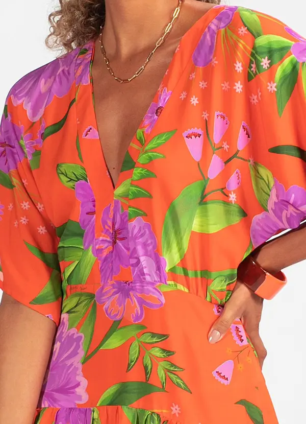 Farm - Vestido Viscose Floral Bem Me Quer Laranja 6