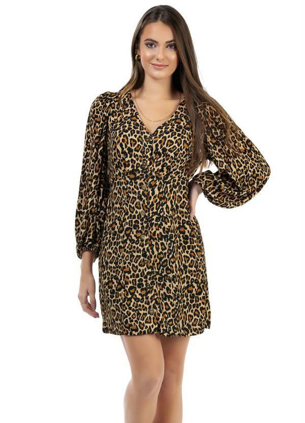 Angel - Vestido Viscose Leopardo Skin Onça