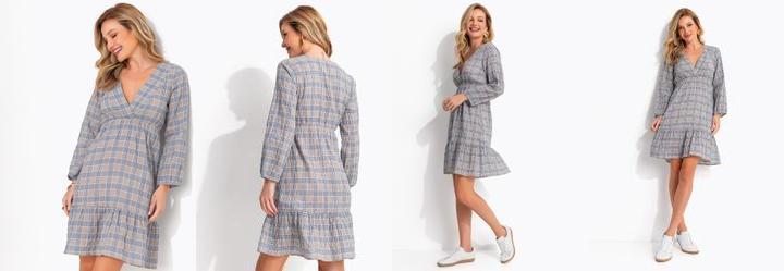 Vestido Xadrez Azul em Gaze de Algod�o