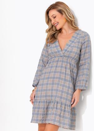 Vestido Xadrez Azul em Gaze de Algod�o