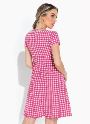 Moda Pop - Vestido Xadrez com Decote V e Mangas Curtas - MODA POP