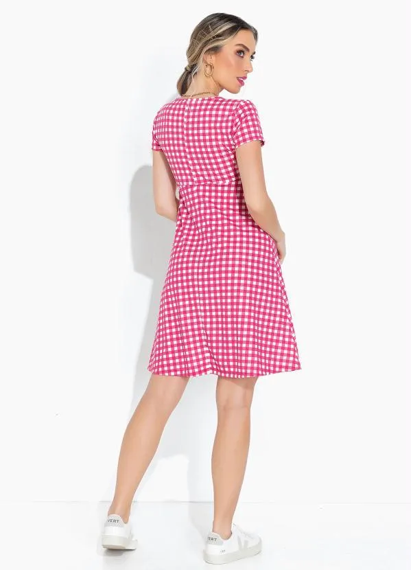 Moda Pop - Vestido Xadrez com Decote V e Mangas Curtas 5