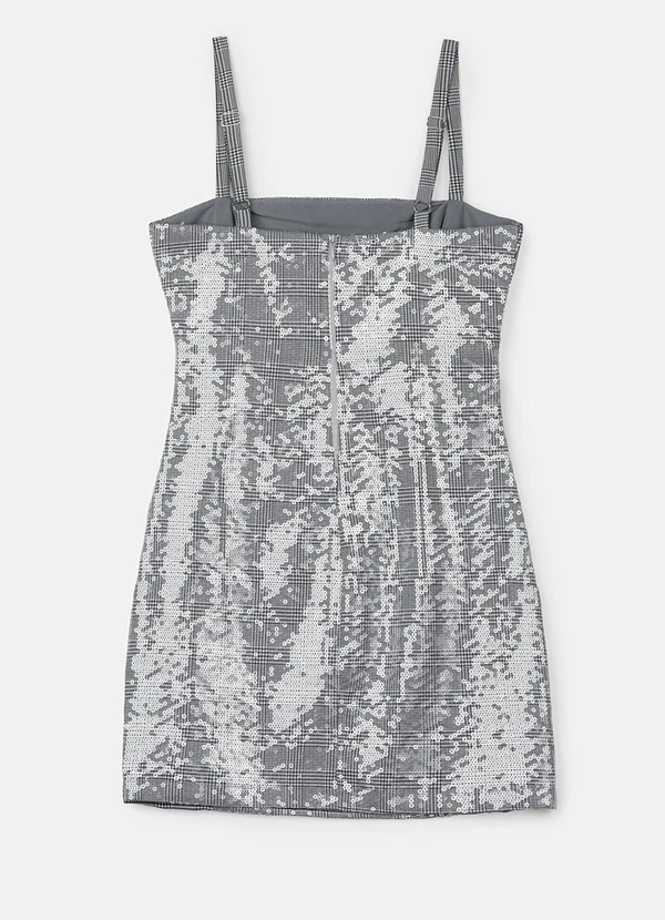 Authoria - Vestido Xadrez de Paetê Cinza 4