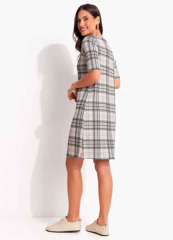 Quintess - Vestido Curto Evasê Xadrez em Ribana Canelada com Fenda 5