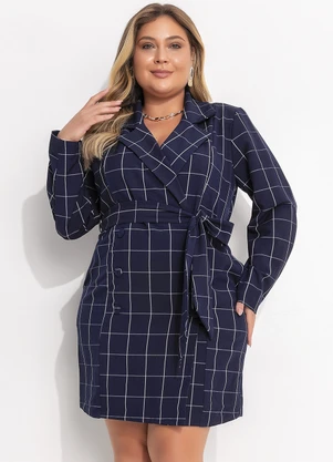 Quintess - Vestido Xadrez Grid Azul em Tecido de Alfaiatari - QUINTESS