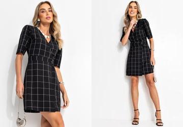Vestido Xadrez Grid em Tecido de Alfaiataria