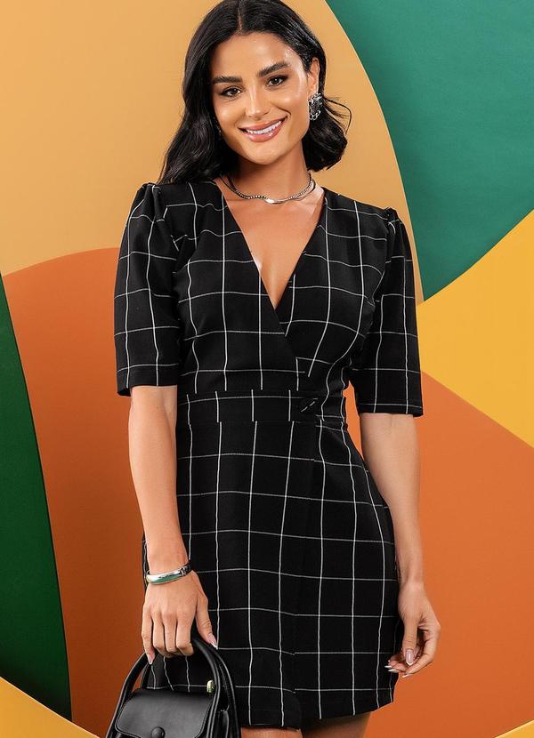 Quintess - Vestido Xadrez Grid em Tecido de Alfaiataria 5