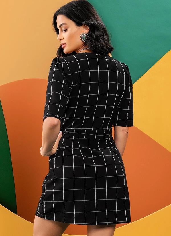 Quintess - Vestido Xadrez Grid em Tecido de Alfaiataria 6