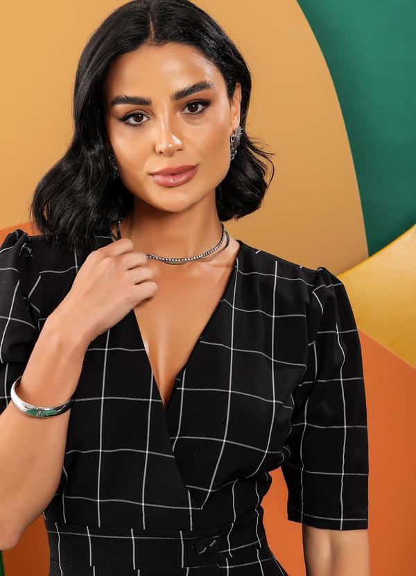 Quintess - Vestido Xadrez Grid em Tecido de Alfaiataria 9