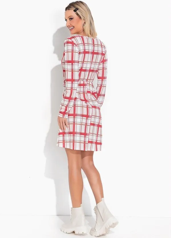 Moda Pop - Vestido Xadrez Off White com Decote Transpassado 4