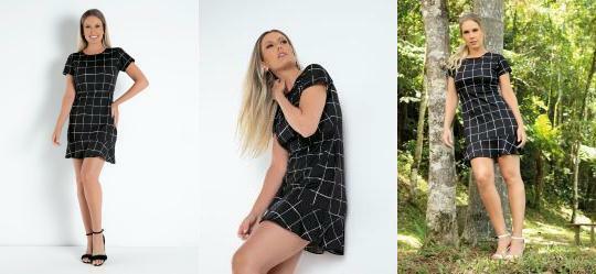 Vestido Xadrez Preto com Babado