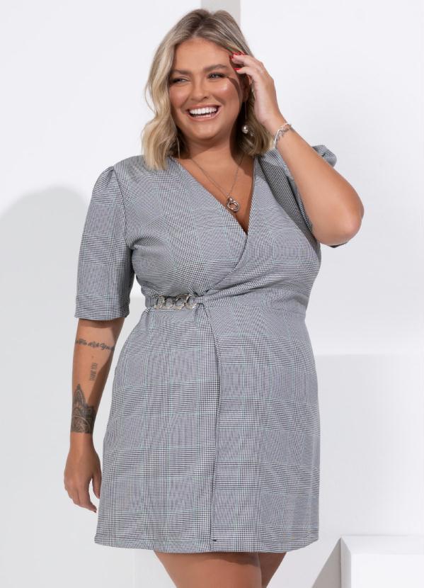 Outlet - Vestido Xadrez Transpassado com Corrente 4