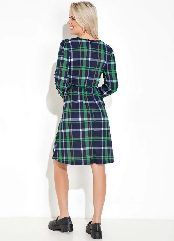 Moda Pop - Vestido Xadrez Verde com Decote Transpassado 4