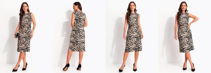 Vestido Zebra Bege em Poli�ster