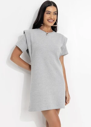 Fakini - Vestido Curto Canelado Cinza - FAKINI