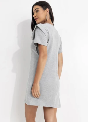 Fakini - Vestido Curto Canelado Cinza - FAKINI