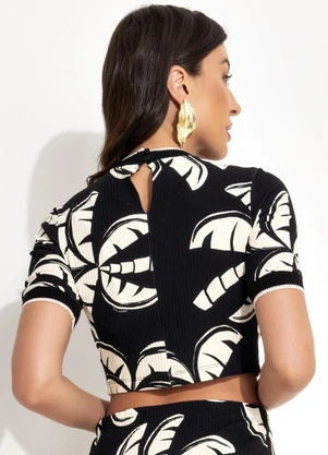 Farm - Blusa Cropped Coqueirada Preto - FARM