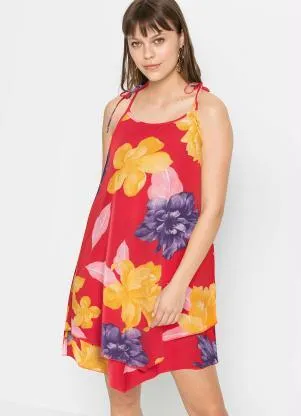 bonprix - Vestdo Alças para Amarrar Floral Vermelho - BONPRIX