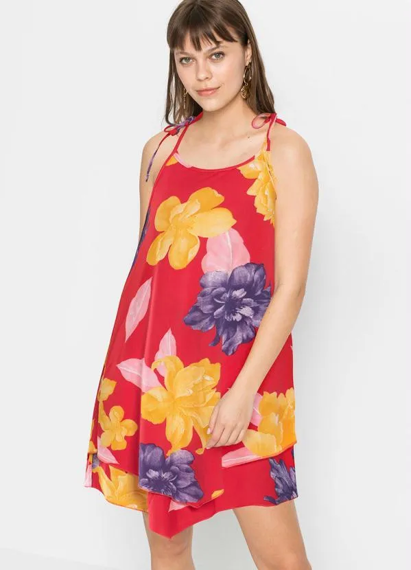 bonprix - Vestdo Alças para Amarrar Floral Vermelho 2