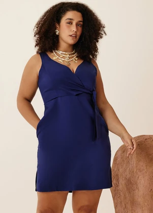 Elegance - Vestido Alça Assimétrica com Passante Azul - ELEGANCE
