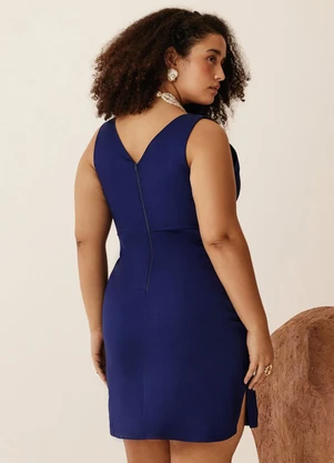 Elegance - Vestido Alça Assimétrica com Passante Azul - ELEGANCE