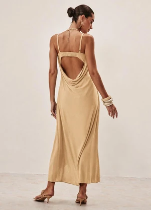 Elegance - Vestido Alça Fina e Abertura na Costas Nude Rami - ELEGANCE