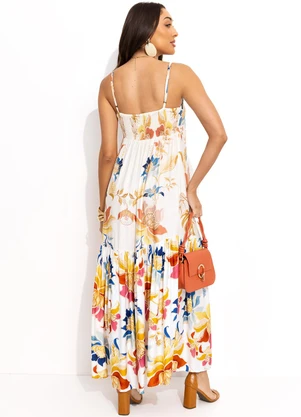 Farm - Vestido Alça Floral Majestoso Off White - FARM