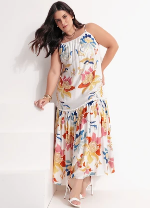 Farm - Vestido Alça Floral Majestoso Off White - FARM