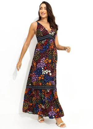 Farm - Vestido Alcinhas Jardim de Morango Preto - FARM