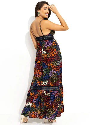 Farm - Vestido Alcinhas Jardim de Morango Preto - FARM