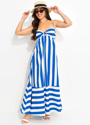 Farm - Vestido Alcinhas  Listras Azul - FARM