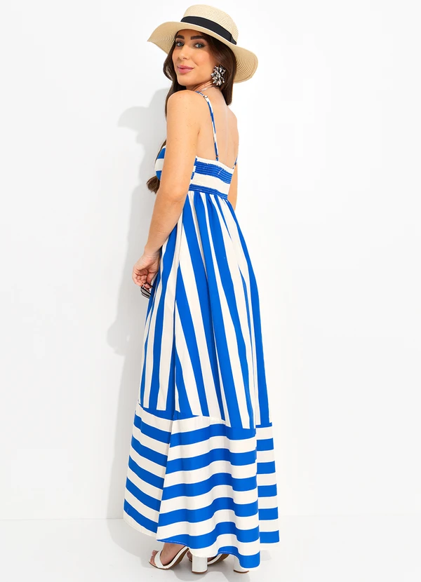 Farm - Vestido Alcinhas  Listras Azul 2