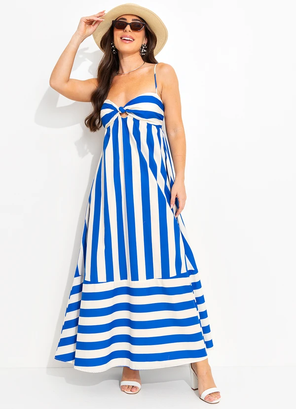 Farm - Vestido Alcinhas  Listras Azul 3