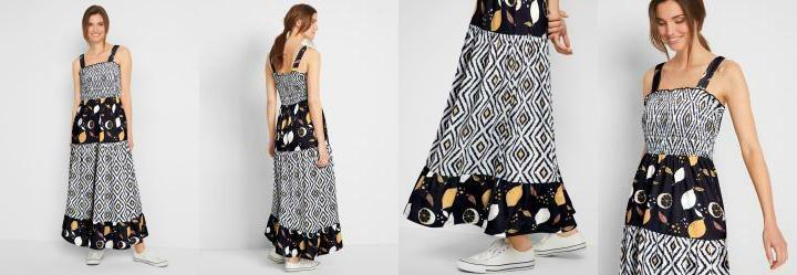 Vestido Alongado de Ala Geomtrico Preto