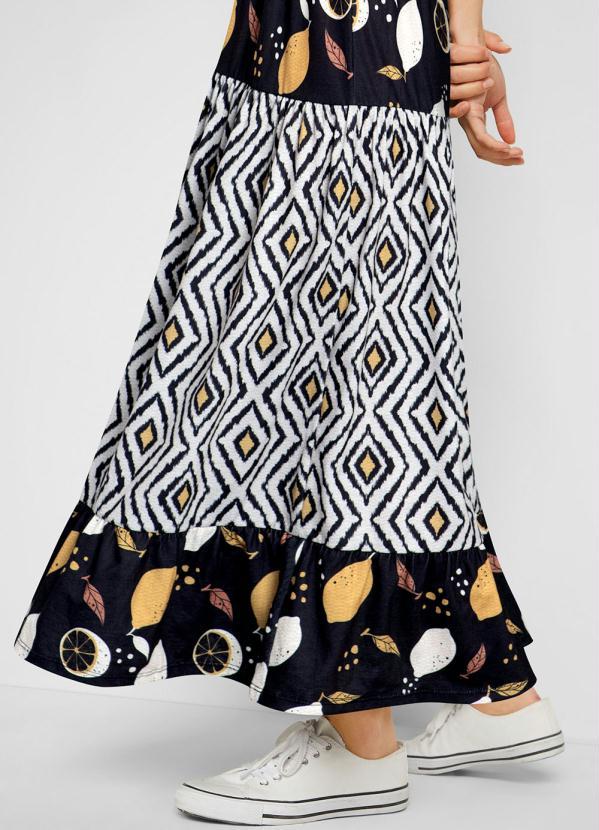 bonprix - Vestido Alongado de Alça Geométrico Preto 3