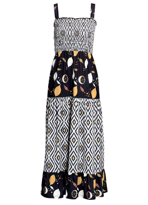 bonprix - Vestido Alongado de Alça Geométrico Preto 1