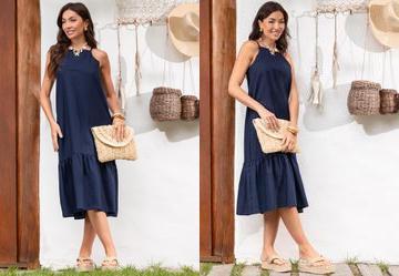 Vestido Azul em Linho
