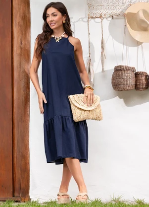 Quintess - Vestido Azul em Linho - QUINTESS