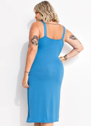 Quintess - Vestido Azul em Malha de Viscose com Elastano - QUINTESS