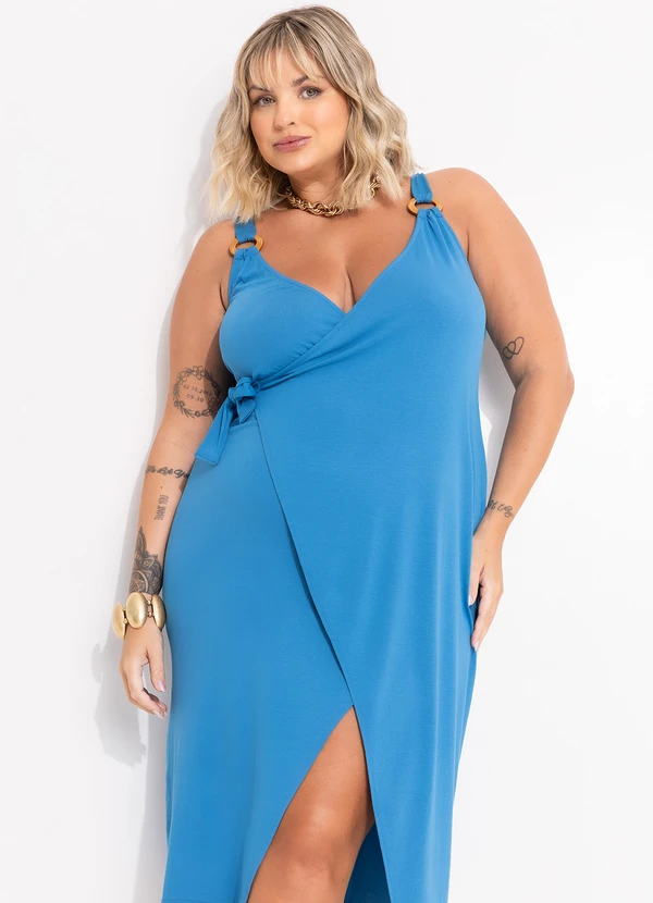 Quintess - Vestido Azul em Malha de Viscose com Elastano